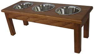 3 Bowl Elevated Dog Feeder Wood Material.