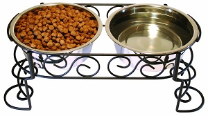 Ethical Mediterranean Double Diner wrought iron raised dog feeder with 2 bowls