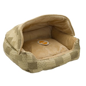 Lounge Sleeper Hooded Pet Bed with Hood and washable pillow cover.